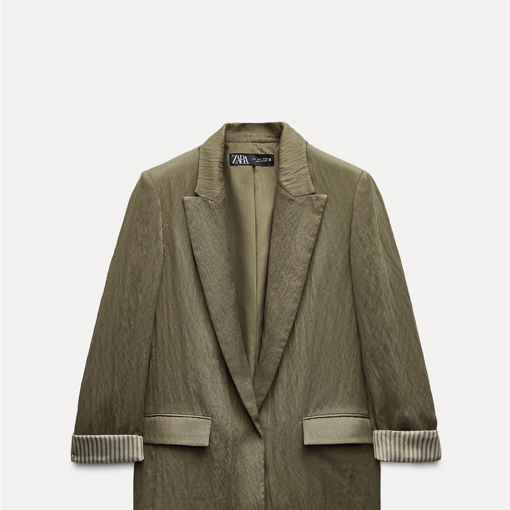 Zara Khaki Green Textured Blazer